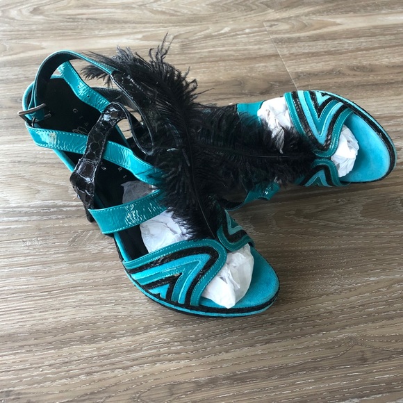 Gibellieri Couture Teal & Black Heels - Picture 5 of 8